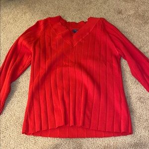 V neck red sweater
